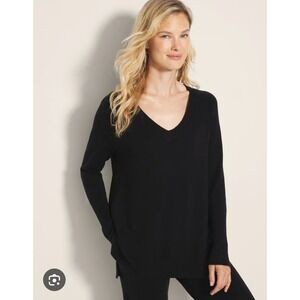 Soma Black Terry V Neck Long Sleeve Top Women's XS